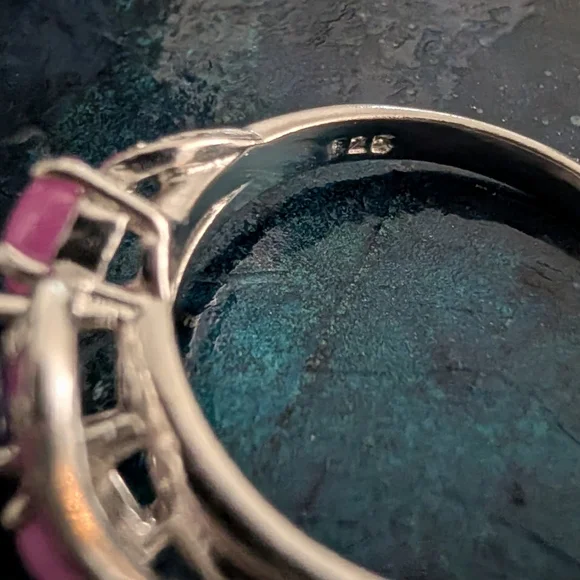 Sterling Silver Natural Blue Sapphire And Pink Sapphire Ring Size 9 - Picture 4 of 9